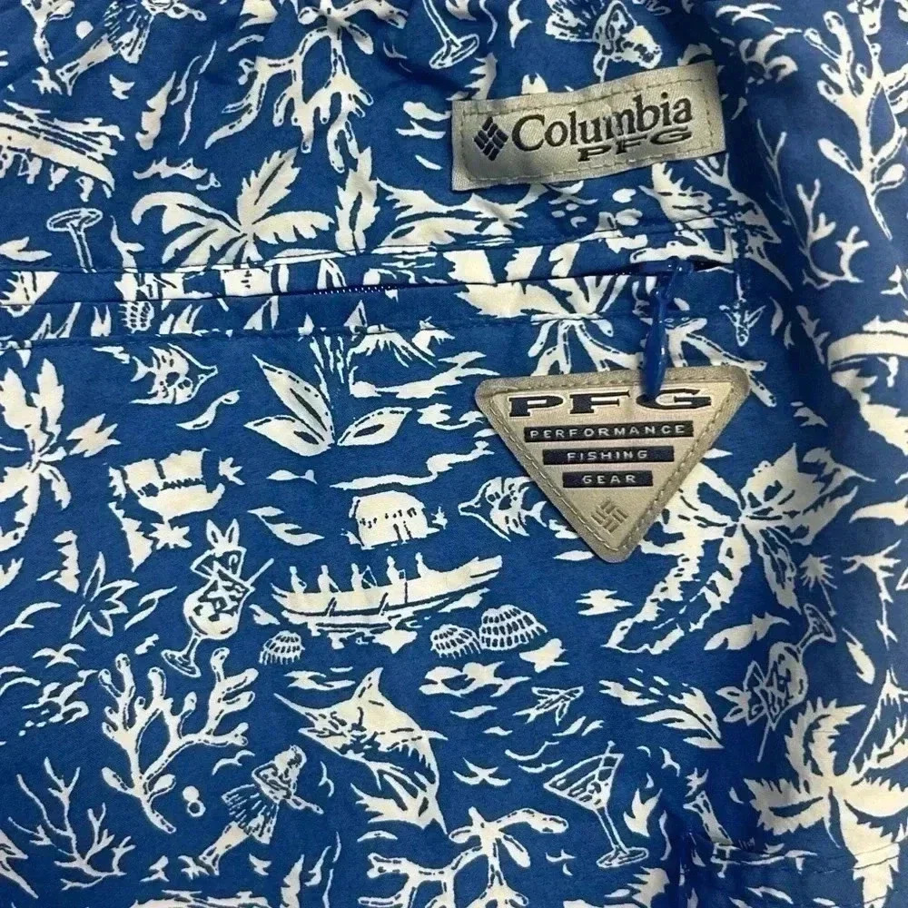 Columbia PFG Men's Blue Swordfish Hawaiian Tropical Swim Trunks XL - Picture 2 of 9